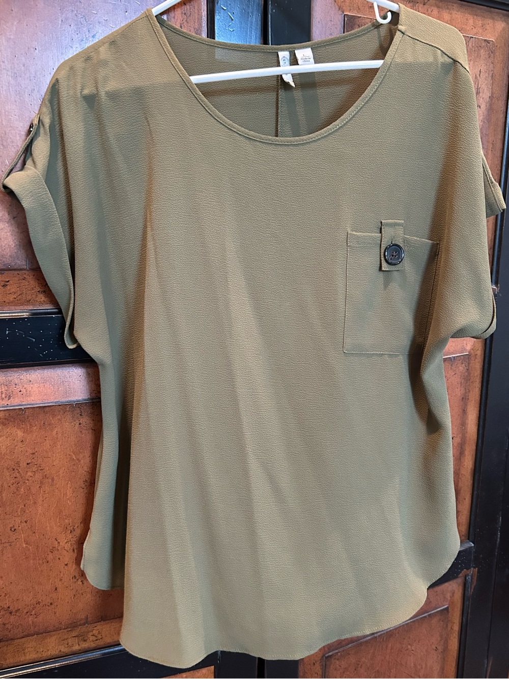 Olive Short Sleeve Blouse with Pocket Detail